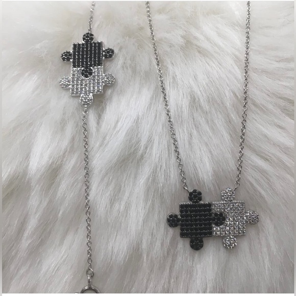Puzzle Piece Sterling Silver‎ with Black CZ - Picture 1 of 7
